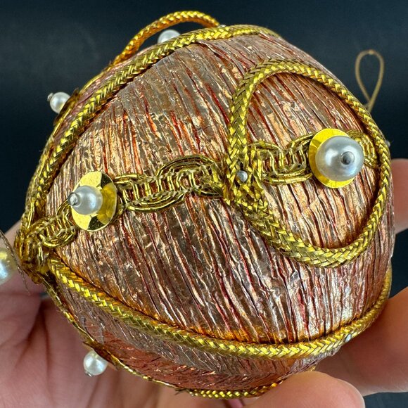 Vtg Hard Foam Round Ball Ornament Push Pin Pearls Metallic Pink Blue Gold Accent - Picture 8 of 16